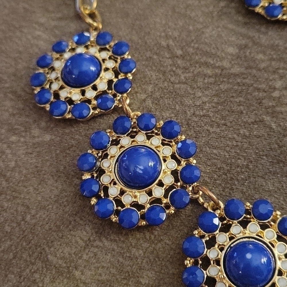 VTG Y2k Royal Blue Floral Chain Necklace Earrings Set - Picture 4 of 12